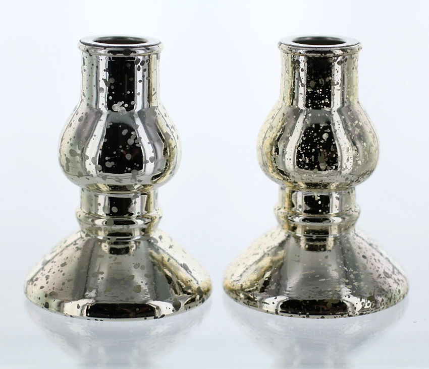 Mercury Glass Taper Holders - Set Of 2 4 Mercury Glass Taper Holders - Set Of 2 - Image 2