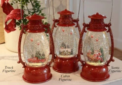 Red Hurricane With Santa And Sleigh Lighted Water Lantern - Timer -Battery Operated Candles Shop three styles red hurricane water globes