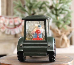 Lighted Green Tractor Water Lantern With Santa In Swirling Glitter -Battery Operated Candles Shop tractor back view