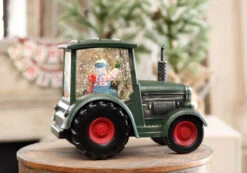 Lighted Green Tractor Water Lantern With Santa In Swirling Glitter -Battery Operated Candles Shop tractor backside view
