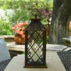 Battery Operated LED Candle Lantern Traditional Style 3 Tapers - Antique Bronze 12 Inch -Battery Operated Candles Shop traditional 3 candle lantern