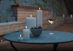 Uyuni 3 Inch X 5 Inch White Pillar Candle - Remote Ready -Battery Operated Candles Shop uyuni table with wine