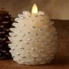 Luminara 4 Inch White Pine Cone Candle Battery Operated - Timer -Battery Operated Candles Shop white luminara pinecone 580 2