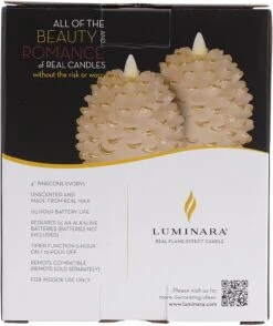 Luminara 4 Inch White Pine Cone Candle Battery Operated - Timer -Battery Operated Candles Shop white pinecone box back