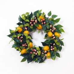 Lemon Wreath With Greenery And Berries - 24 Inch -Battery Operated Candles Shop wreath with lemons main
